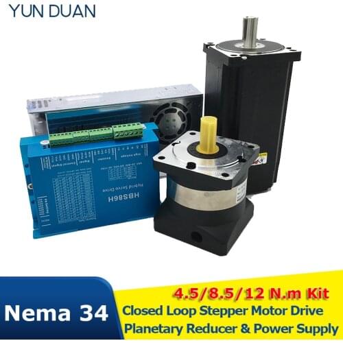 4.5Nm 8.5Nm 12Nm Nema34 86MM Closed Loop Stepper Motor Drive Hybird Encoder Easy Servo &Planetary Reducer &400W Power Supply Kit