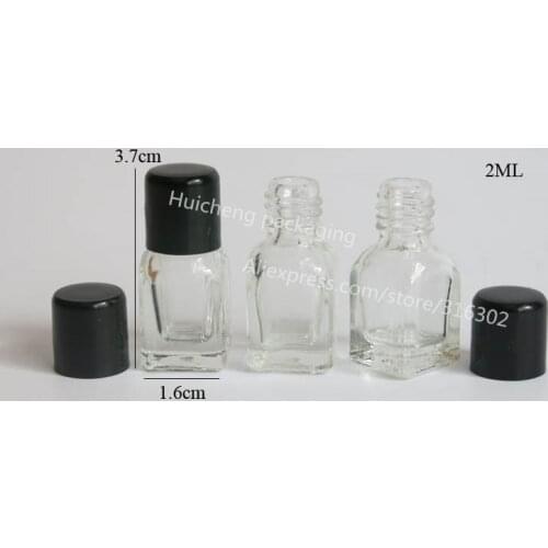 50 x 2ML Square Essential Oil Glass Bottle With Plastic Cap Mini Clear Glass Container Small Cosmetic Container