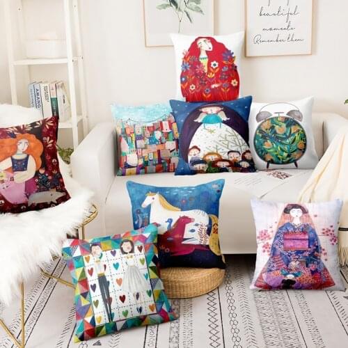 Watercolor Illustration Printed Cushion Decorative Pillow Exotic Girl Home Decoration Pillow Almofadas Decorativas Para Sofa