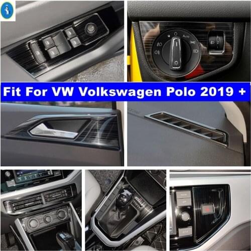 Car Accessories Door Bowl / Lift Button / Head / Warning Lamps / Air Cover Trim For VW Volkswagen Polo 2019 - 2021 Black Brushed