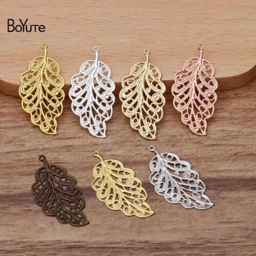 BoYuTe (100 Pieces/Lot) 17*34MM Metal Brass Filigree Leaf Charms Diy Hand Made Jewelry Findings Components