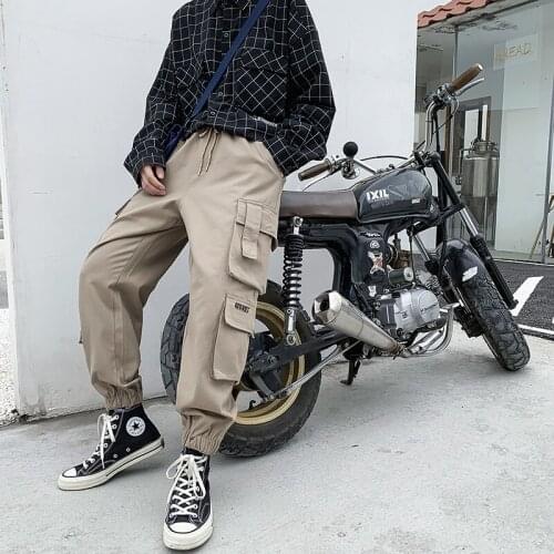 Mens Korean Version Big Pocket Tooling Trousers Male Cotton Loose Wild Retro Casual Pants Spring Streetwear