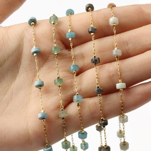 1 Meter Handmade Gold Wire Turquoises Chain stone Beads Chains for Jewelry Making DIY Necklace Bracelet Anklet Accessories