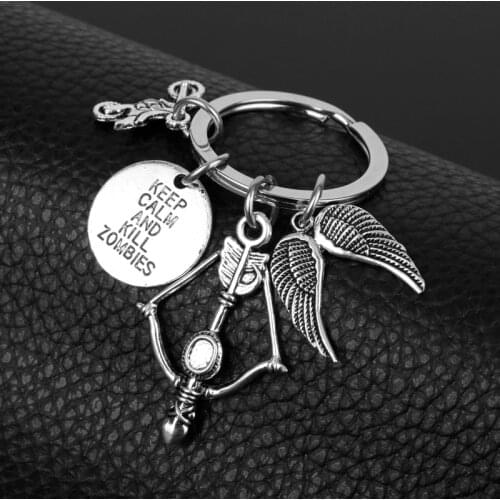 Dongsheng Wholesale 12pcs The Walking Dead Cudgel & Zombie KEEP CALM AND KILL ZOMBIES Pendant Keychain Daryl Crossbow Key Chain