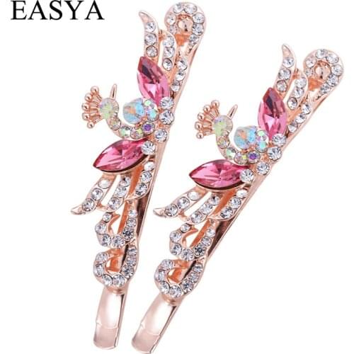 EASYA 2018 One Pair Peacock Hairpin Hair Jewelry Fashion Crystal Rhinestone Hair Clips Hair Accessories For Women Girls