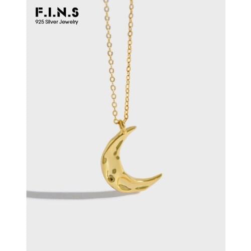 F.I.N.S INS Minimalist S925 Sterling Silver Necklace Concave Surface Moon Pendant Necklace Two-tone Fashion Clavicle Chain
