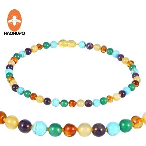 HAOHUPO 16 Styles Amber Teething Necklace for Baby Mom Baltic Amber Bracelet for Baby Women Natural Amber with Gemstone Supplier
