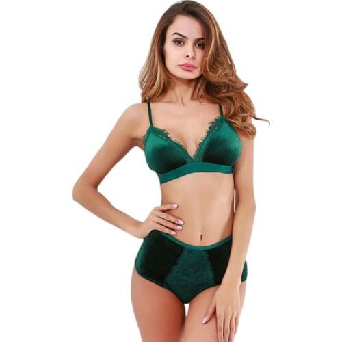Push Up brassiere Bra set Sexy Fashion Women Velvet Bralette Underwear High Waist Panties Soft Trim lingerie Set