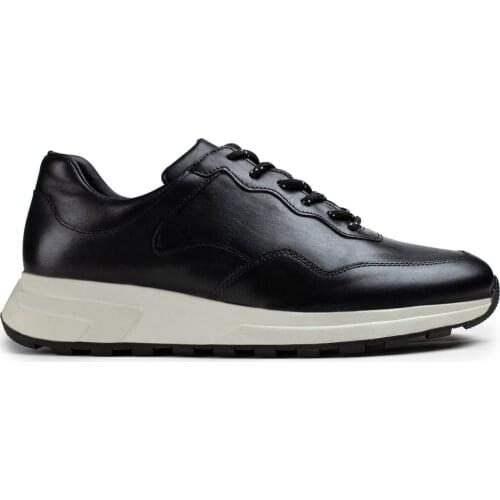 Deery, Genuine Leather Men Black Calfskin Leather Sneakers High Quality Fashion Casual Shoes