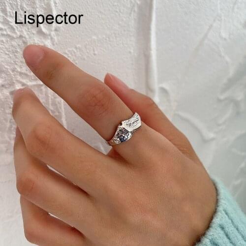 Lispector 925 Sterling Silver Korean Irregular Lava Rings for Women Men Personality Chic Unisex Open Ring Party Club Jewelry