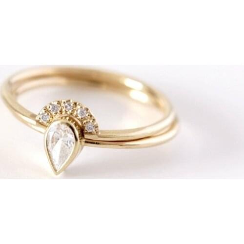 TRACYSWING Ring Sets For Women Creative Lovely Waterdrop Cubic Zirconia Yellow Gold Daily Gifts Fashion Jewelry KCR245