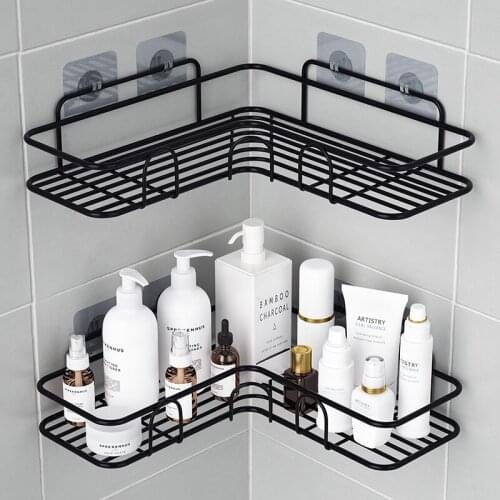 Bathroom Organizer Adhesive Wall Mount Storage Rack Punch-free Metal Spice Jar Bottle Storage Shelf Holder For Kitchen Toilet