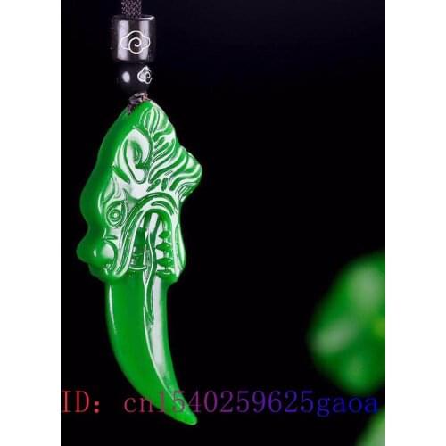 Jade Wolf tooth Pendant Gifts Fashion Chinese Necklace Gemstone Natural Jadeite Amulet Charm Jewelry Double sided Carved