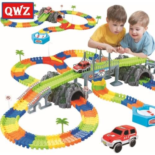 QWZ New Racing Track with Car Race Track Bend Flex Electronic Rail Race Car Vehicle Toy Roller Coaster Toys Xmas Gifts for Kids