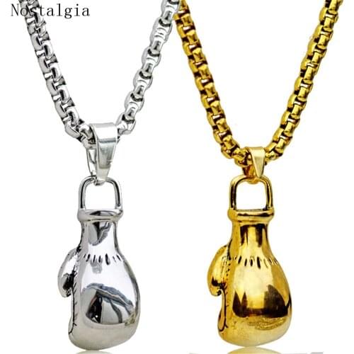 Stainless Steel Muay Thai Boxing Glove Charm Pendant Necklace Gold-Color Sport Style Gym Athlete Statement Necklace Men gift