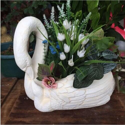 Outdoor Park Cement Swan Vase Figurines Crafts Decoration Landscape Home Animal Vase Garden Large Flower Pot Statues Accessories