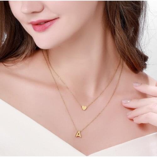 Letter Necklace Tiny Dainty Heart Initial Necklace Stainless Steel Necklace Name Chain Choker Pendant Necklaces For Women Gift