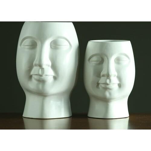 Simple Modern Home Soft Decorations Sample Room Living Room Art Interpolator White Ceramic Face Vase Gift Ideas