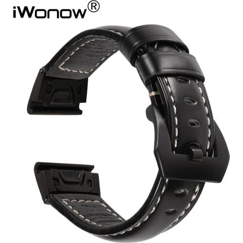 26mm Quick Easy Fit Genuine Leather Watchband for Garmin Fenix 5X/5X Plus/3/3 HR/D2/Descent MK1 Sport Strap Watch Band Wristband