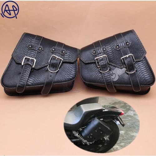 For Honda Yamaha Suzuki Harley Sportster XL 883 PU Crocodile Leather Style Saddle Bag Motorcycle Luggage Eagle Side Saddle Bag