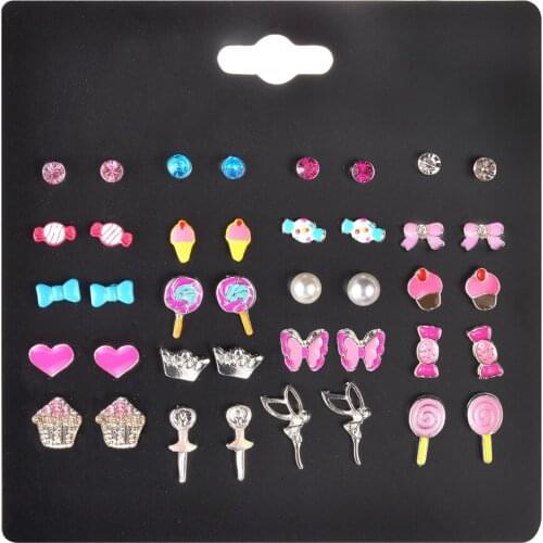 20PRS/SET Super Cute Pink Lollipop Butterfly Candy Girls Earrings with Crystals Pearls Women Trendy Stud Earrings Brinco Earring