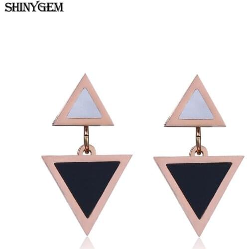 2020 Simple Style Triangle Shape Ceramic Stainless Steel Earrings Pendant Fashion Shell Titanium Steel Dangle Earrings For Women