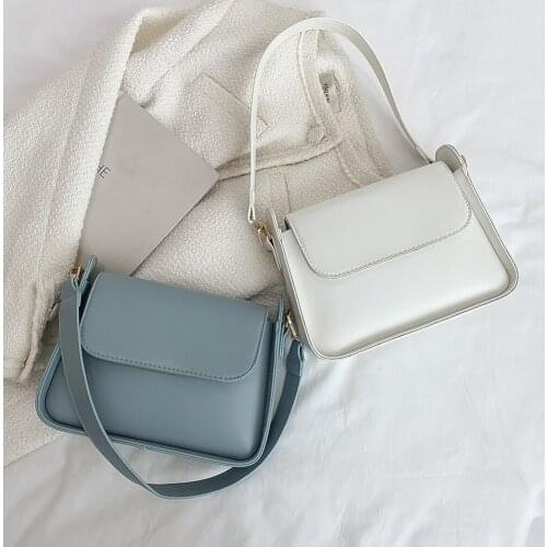 Fashion Woman Shoulder Bag PU Leather Youth Ladies Small Square Bag Wide Strap Simple Female Daily Messenger Bag Purse Handbags