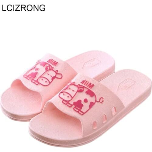 LCIZRONG 9 Colors Cute Couple Home Slippers Women Beach Cartoon Milk Cow Slapping Shoes Woman Non-slip Unisex Bathroom Slippers