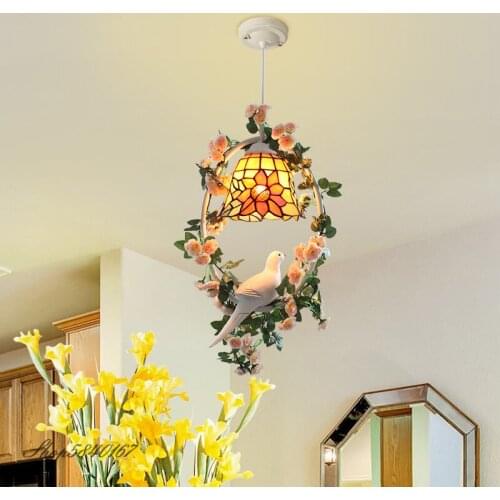 Tiffany Pendant Lamp Bird Lamp Artificial Plant Wreath Light Fixtures Hanging Lamps for Living Room Loft Restaurant Decoration