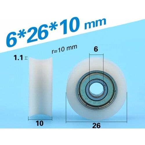 [U0626-10] 10PCS high loading 626zz u groove sliding closet guide wardrobe flute PA bearing roller pulley 6*26*10mm 0626UU