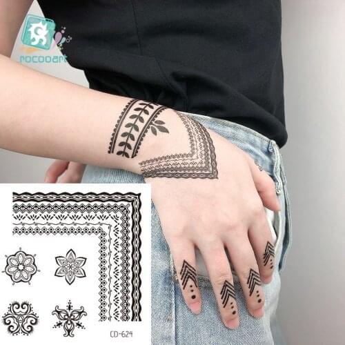1 Sheets India Style Black Henna Finger Temporary Tattoo Stickers Cool Lace Mandala Flower Fake Tatto Women Men