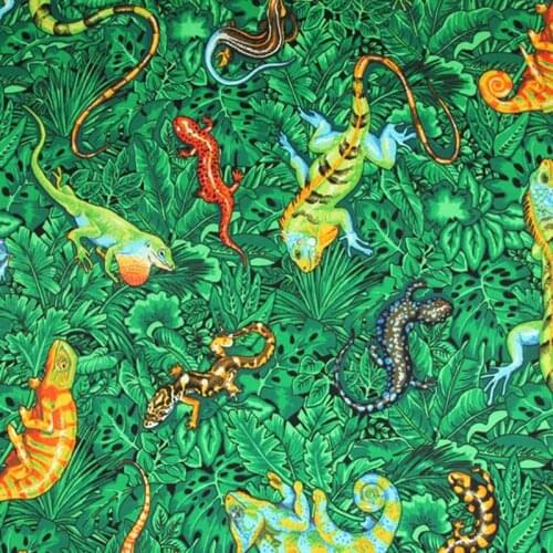 50x105cm Vivid Digital Printing Green Leaf Colorful Lizard Printed Cotton Fabric Animal Fabric Patchwork Cloth Bag Party Home D