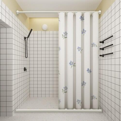 Not in/Blue Floral Pattern Hook Style Shower Curtain,99.9%Waterproof,Bathroom Thicken Mildewproof Fabric,Pure Copper Buttonhole