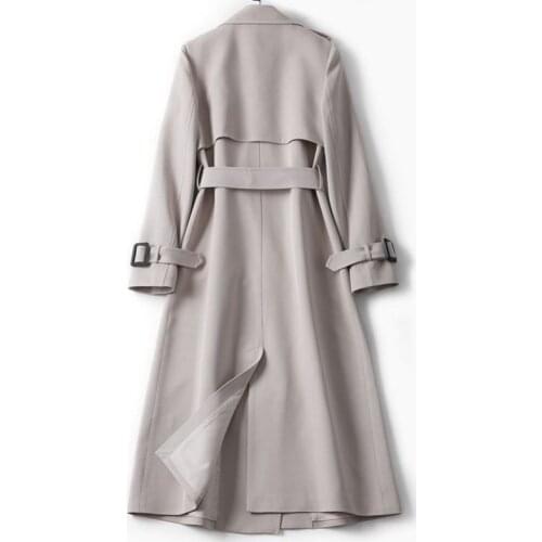 2021 Autumn Women Windbreaker Long Sleeve Ladies Pocket Belt Windproof Double Breasted Coat Long Female Portable Outwear