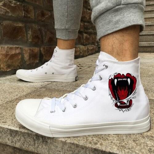 Wen Wild Beast Big Mouth Bite Things Original Design Womens Canvas Sneakers White Mens Skateboard High Top Shoes Plimsolls