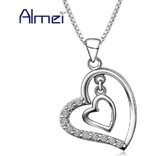 2017 Mujer Silver Heart Pendant & Necklace for Women Accessories White Crystal Love CZ Zircon Pendants Stone Joias Ulove N698