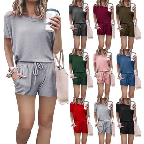 Women Fashion O-neck Solid Pullover Short Sleeve Bandage Loose Pants Sweatsuits Vetement Femme Suits Спортивный Костюм Женск