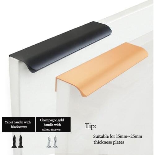 Gold and black cabinet handles, solid aluminum alloy flat-pull door handles, hole spacing from 64 mm to 320 mm, knobs