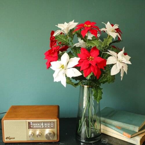 2 Heads Christmas Simulation Green Leaves Branch Artificial Flower DIY Garden Home Decoration Holiday Party Decorative Flower