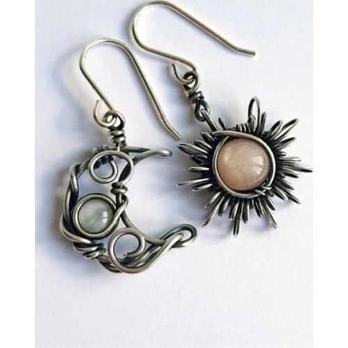 2021 Wholesale Bohemia Sun and Moon Earrings Silver Color Crystal Drop Earrings Women Female Boho Fashion Jewelry Gift for Her