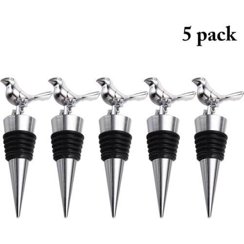 5pcs Bottle Stoppers Metal Cute Bird Pattern Wine Stoppers Wine Savers Bar Accessories Tools for Party Wedding Gifts