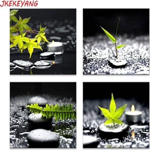 5D DIY square/round Diamond Painting 4pcs Stones and green leaves Cross Stitch Diamond Embroidery Pattern Rhinestone J2839