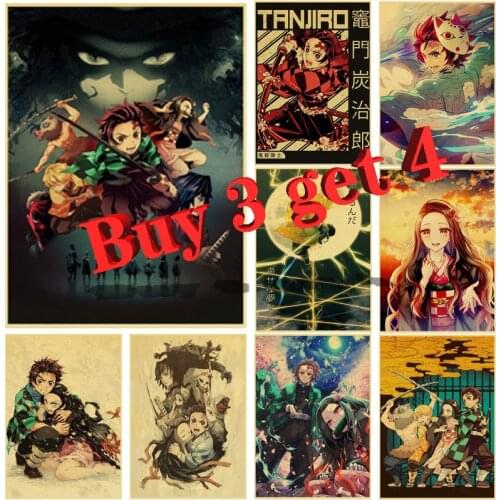 A4 A3 Anime Demon slayer: kimetsu no yaiba tanjirou nezuko anime kraft paper poster vintage posters home room art wall stickers
