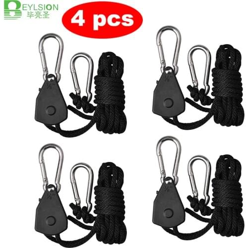 BEYLSION 4 pcs 1/8 Inch Adjustable Grow Light Rope Ratchet Hanger Yoyo For Indoor Growing Light Tent Room Box GreenhouseFixtures