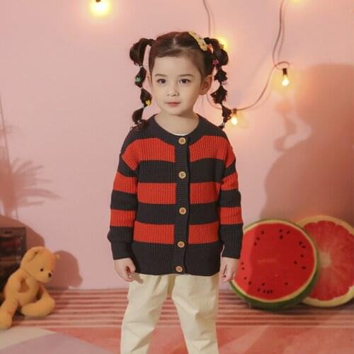 DFXD 2021 Spring Kids Girl Long Sleeve Striped Sweaters 100% Cotton Knit Cardigan Jacket Children Clothes Girls Knitwear Sweater