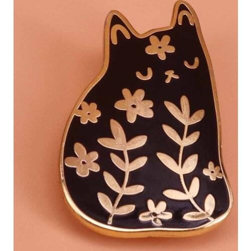 Cat enamel pin flowers brooch cute animal badge cat lady floral pins cat lover gift women shirt jackets accessory