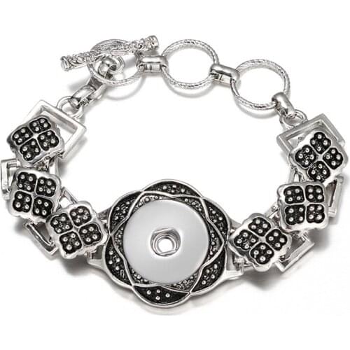 Hot sale Flower Retro Square Metal snap bracelets Bangles 20CM fit 18MM snap buttons jewelrys adjustable wholesale SG0140