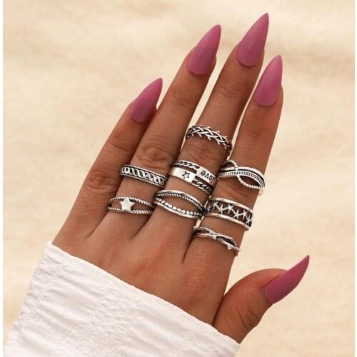 HI MAN 8PCS/SET Bohemian Hybrid Star Thorns Infinity LOVE Ring Set Female Fashion Party Jewelry Accessories Girlfriend Gift