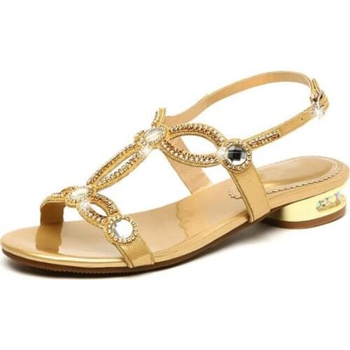 Best Sale Summer Women Sandals Open Shoes Delicate Rhinestones Shoes Fashion Sandals 2020 Crystal Sandals Low Heel Shoes Sandals