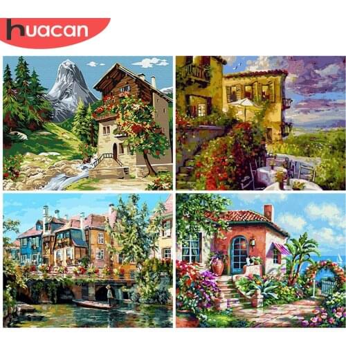 HUACAN Picture By Numbers House Landscape Handpainted Home Decoration Oil Painting Scenery Drawing Canvas Wall Art Gift
